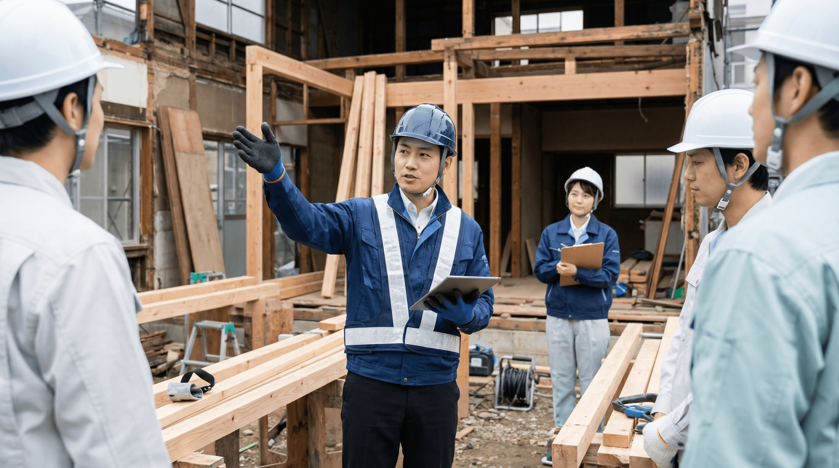 代表が現場で指示している様子